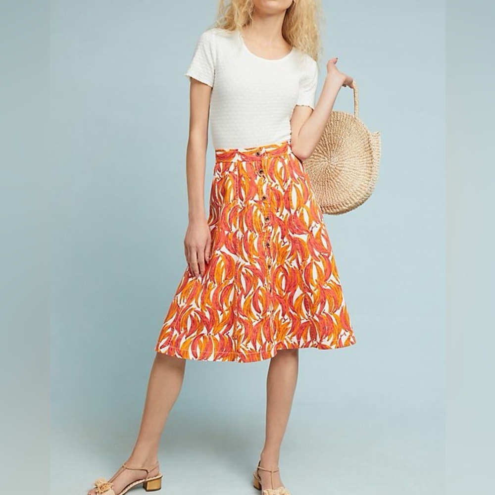 Anthropologie Maeve Banana Grove Denim Button Midi Skirt 6